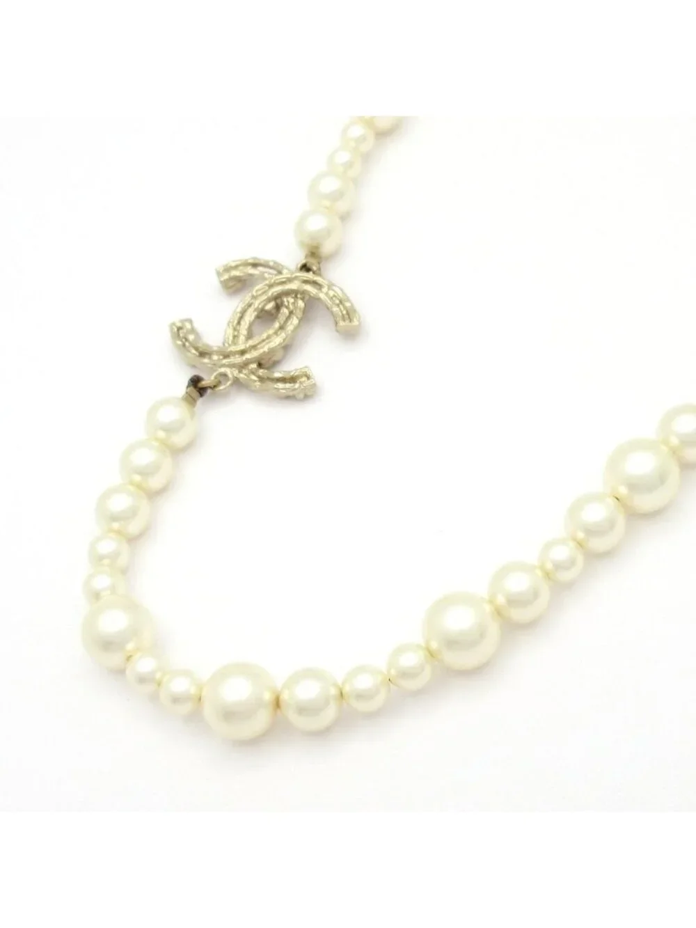 Chanel Necklace CC Logo Ivory Gold Clear Camellia